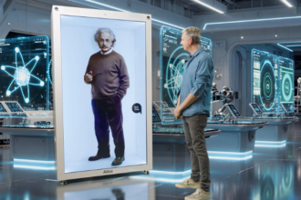 Ailias Einstein hologram avatar conversational AI 85 inch Max VIP display life size 3D projection