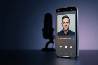 Apple Podcasts app displaying enhanced video podcast experience on iPhone