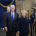 Bill Clinton and Hillary Clinton during public appearance amid Epstein investigation