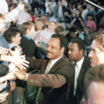 Jesse Jackson speaking at civil rights rally