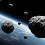 Near-Earth asteroid passing Earth illustration NASA planetary defense