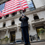 Wall Street American flag outside NYSE on holiday closure