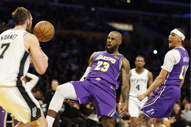Victor Wembanyama defending LeBron James during Spurs vs Lakers game