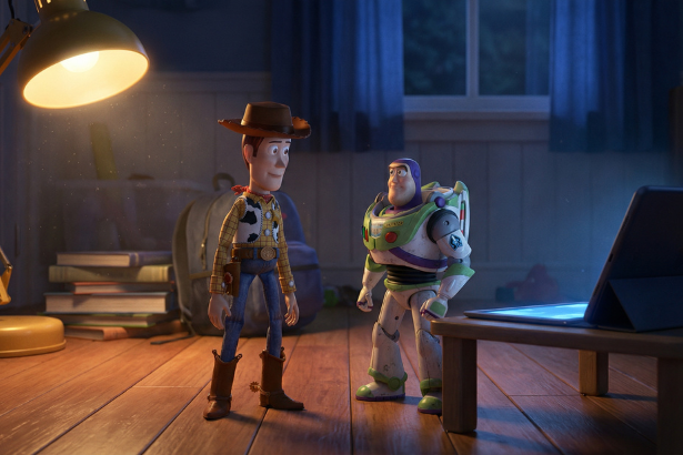 Toy Story 5 trailer screenshot showing Woody and Buzz reunited