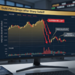 Gold bars with declining price chart overlay