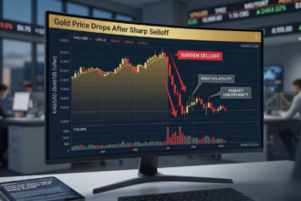 Gold bars with declining price chart overlay