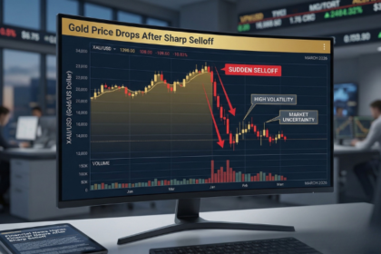 Gold bars with declining price chart overlay