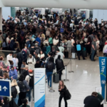 US airports flight disruptions 2026 crowded terminal passengers stranded