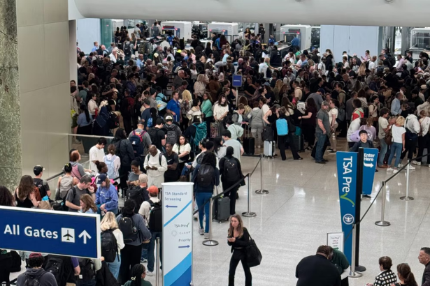 US airports flight disruptions 2026 crowded terminal passengers stranded