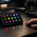 Elgato Stream Deck AI device with customizable buttons glowing