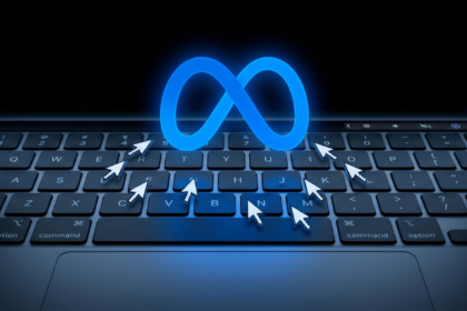 Meta employee tracking AI training Meta logo keyboard cursor surveillance