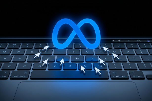 Meta employee tracking AI training Meta logo keyboard cursor surveillance