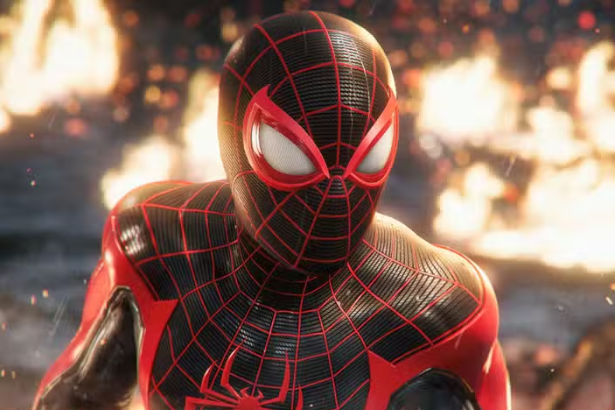 Spider-Man 3 PS6 concept art showing Spider-Man swinging through a futuristic next-generation New York City skyline