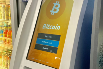 Bitcoin ATM scam machine inside gas station used by fraudsters