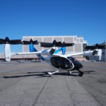 Electric air taxis performing a demonstration flight before commercial launch