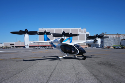 Electric air taxis performing a demonstration flight before commercial launch
