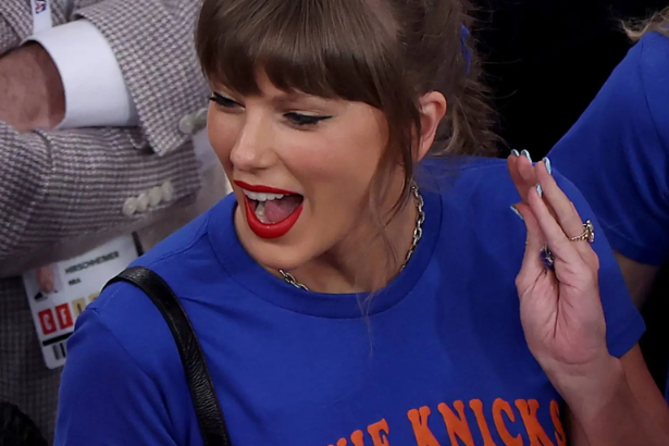 Taylor Swift NBA Finals 2026 Stevie Knicks shirt courtside MSG Haim sisters Game 4