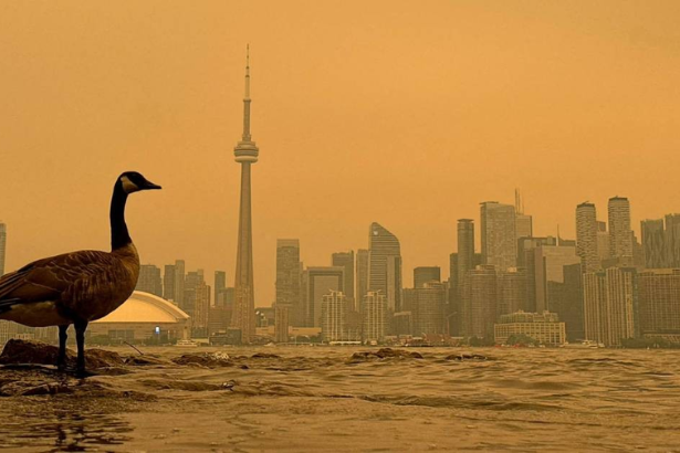 Canadian wildfire smoke air quality 2026 Toronto orange sky CN Tower world worst AQI 184
