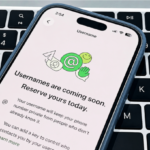 WhatsApp Username Risks illustration showing a fake WhatsApp username, impersonation warning, identity theft, and cybersecurity protection concepts.
