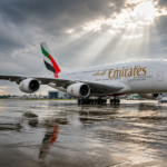 Emirates A380 Prague Glasgow - aircraft on airport tarmac