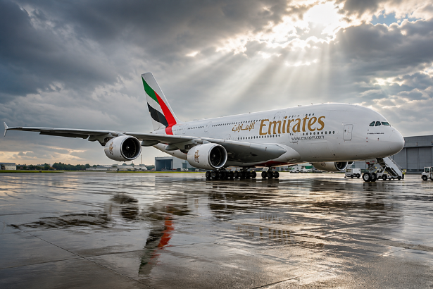 Emirates A380 Prague Glasgow - aircraft on airport tarmac