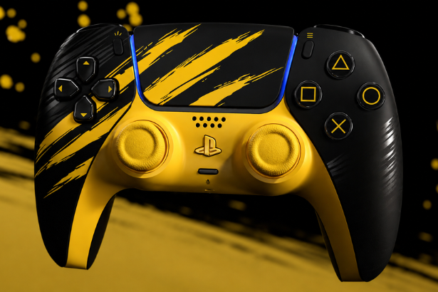 Wolverine PS5 controller beside the Battle Yellow PS5 Digital Edition