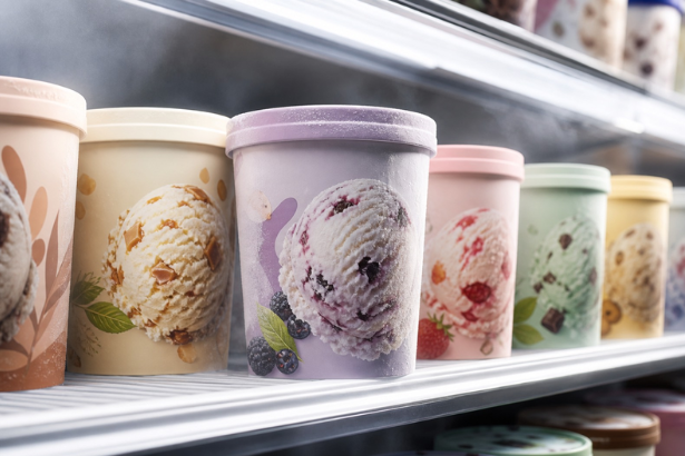 Rebel Creamery ice cream products in a grocery store freezer