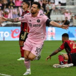 Lionel Messi celebrates his 100th goal for Inter Miami in the 2026 Campeones Cup final against Cruz Azul