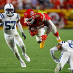Patrick Mahomes throwing against Indianapolis Colts