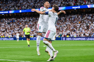 Real Madrid vs Inter players celebrate during the Champions League opener