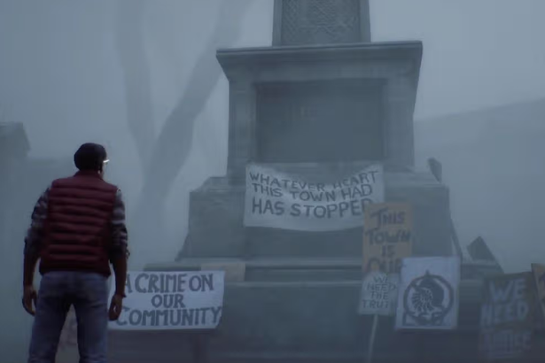 Silent Hill Townfall set in a foggy Scottish coastal village