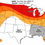 strong El Nino snow map US showing winter 2026-27 snowfall outlook