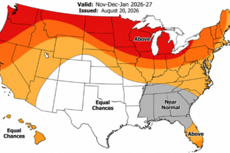 strong El Nino snow map US showing winter 2026-27 snowfall outlook