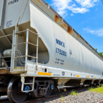 U.S. intermodal rail freight containers on American railroad