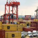 U.S. ocean freight containers arriving at a major American port