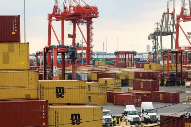 U.S. ocean freight containers arriving at a major American port