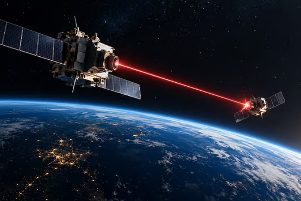 US on orbit space control capabilities represented by a military satellite orbiting Earth.