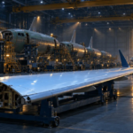 Boeing aircraft on an assembly line during commercial aircraft manufacturing