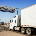 Cross-border freight trucks transporting goods between the United States and Mexico