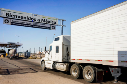 Cross-border freight trucks transporting goods between the United States and Mexico