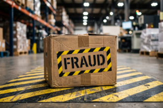 Freight truck loading at a US distribution warehouse