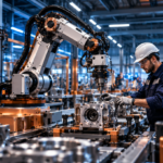 U.S. manufacturing reshoring 2026 with workers and machinery inside an American factory