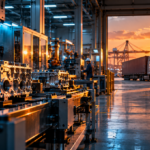 American manufacturing facility with production machinery and workers