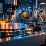 American factory production line with industrial machinery and workers